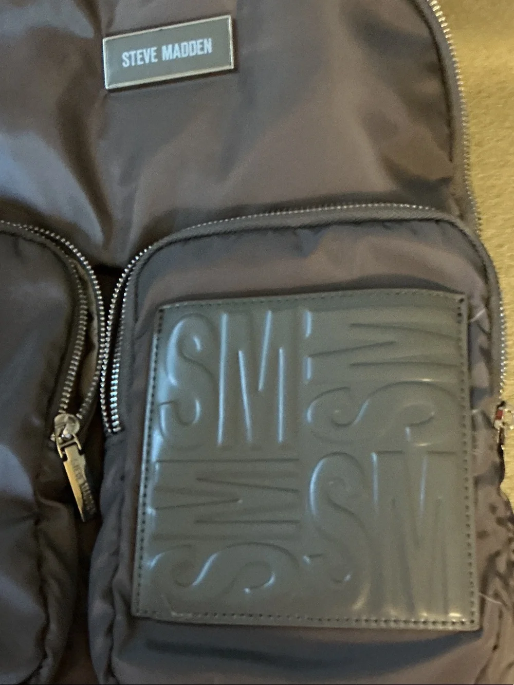 Steve Madden Charcoal Gray Nylon Backpack with Embossed Patch